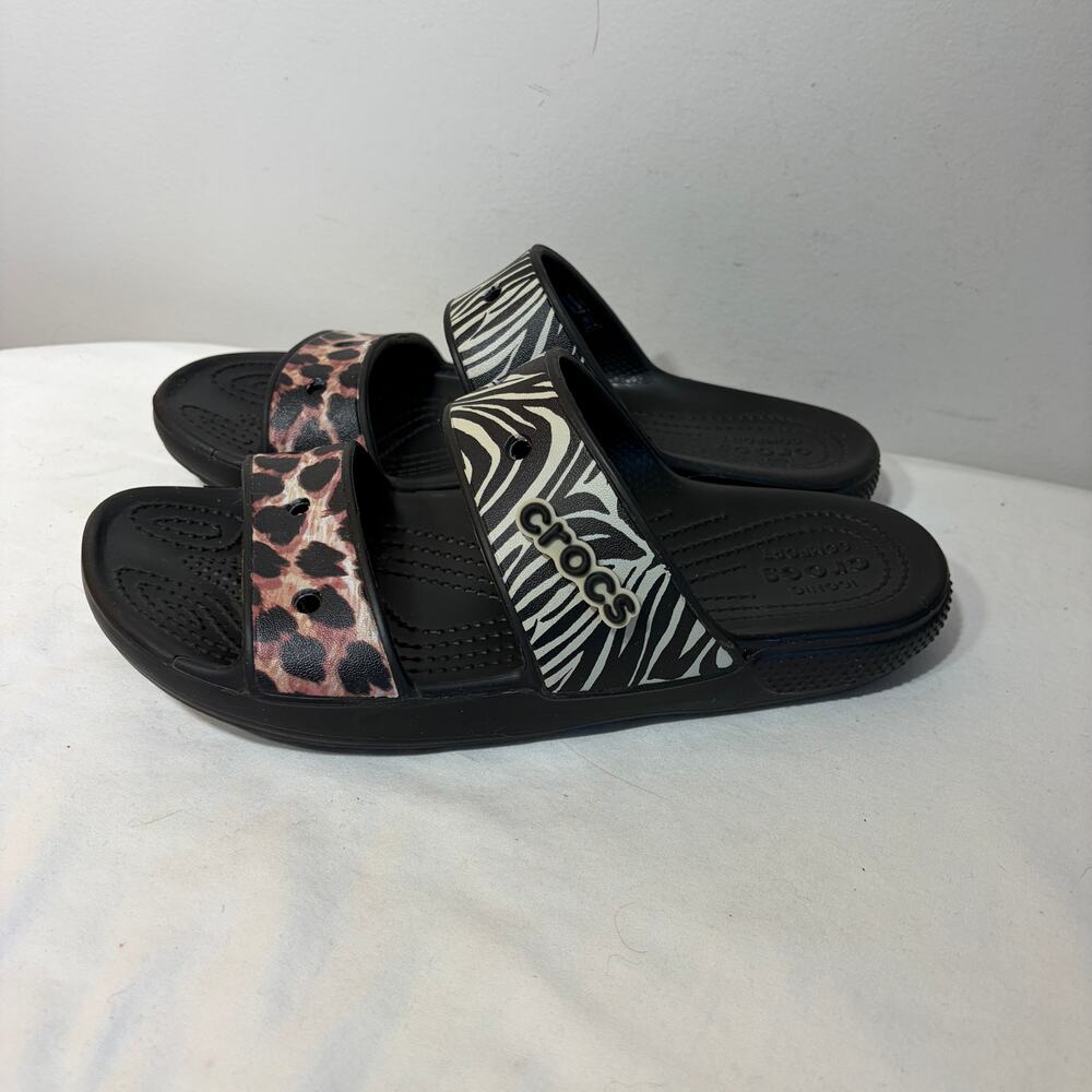 Crocs Sandals Flip Flops Classic Animal Remix Two Strap Slides Black Brown 9 - Picture 4 of 7